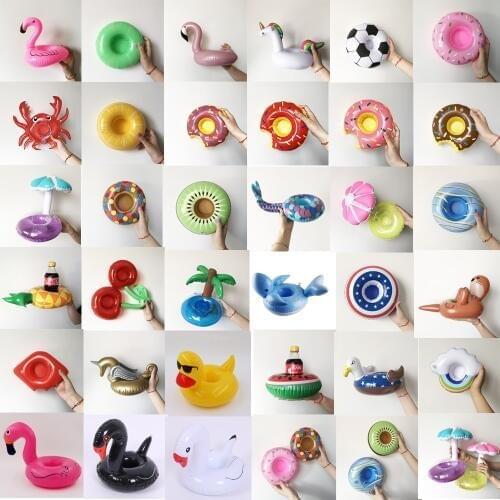 Mini Swan Fruit Animal Shape Inflatable Water Swimming Pool Drink Cup Stand Holder Float Toy Coasters For Beverage Beer Bottle