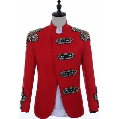 Hip hop blazer men suits designs jacket mens stage costumes for singers clothes dance star style dress punk rock masculino red