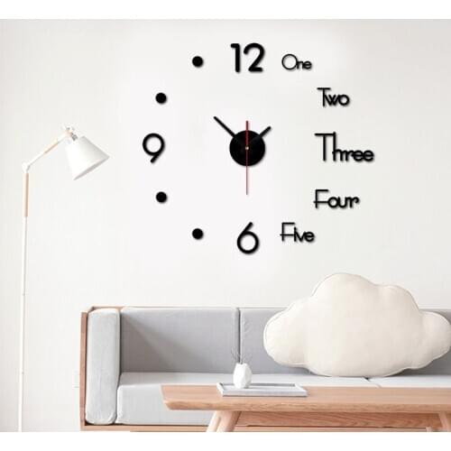 Wall clock Hole free wall sticker clock DIY European simple clock quiet home living room study bedroom wall clock