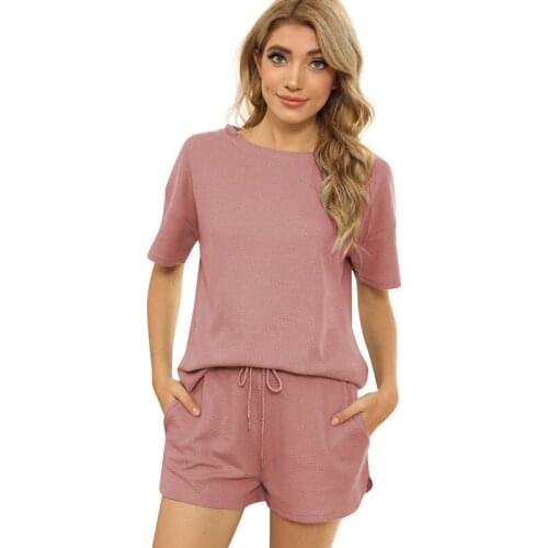 Pure Color Comfortable Womens Short-sleeved Summer Pajamas Trendy Casual Shorts Home Service Suit Round Neck Short Pajamas