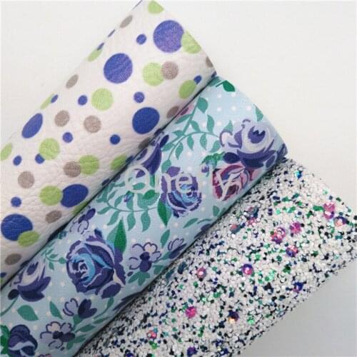 Onefly 21X29CM White Glitter Leather, Flowers Printed Synthetic Leather Sheets For Bow DIY handbags shoes BQ078