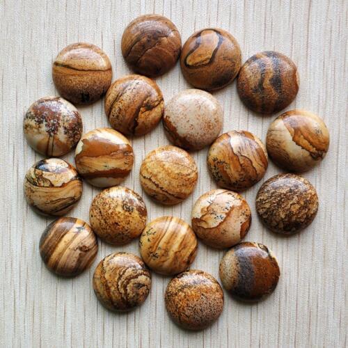 Wholesale 20pcs/lot fashion high quality natural picture stone round cabochon 20mm beads for jewelry making free shipping