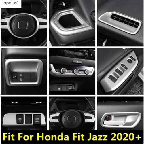 Front AC Air Vents / Head Lights Lamps Button / Steering Wheel Frame Cover Trim Matte Accessories For Honda Fit Jazz 2020 2021
