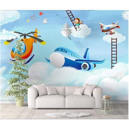 Custom mural 3d photo wallpaper Modern minimalist cartoon airplane childrens room background Home decor wallpaper for walls 3 d