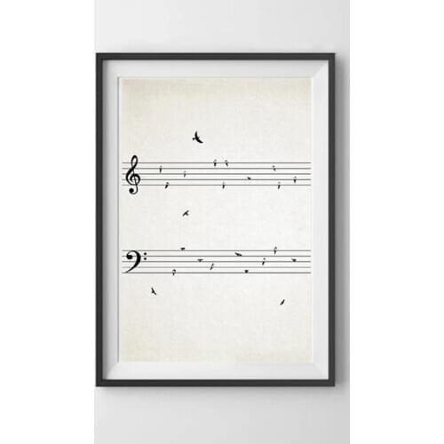 Sheet Music with Birds Vintage Poster Prints Music Wall Art Picture Canvas Painting Musical Notes Room Decor Music Teacher Gift