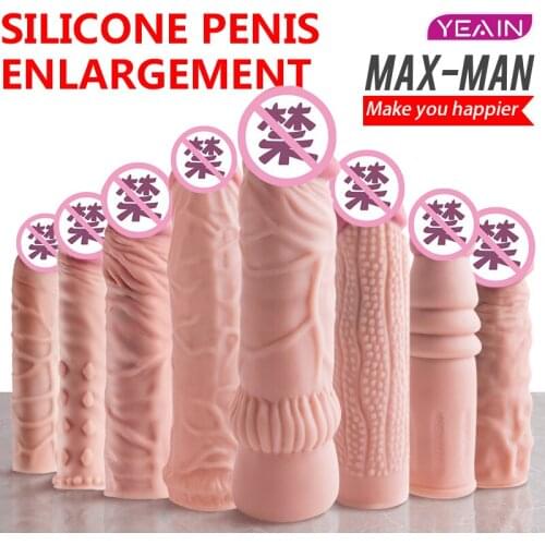Skin feeling Realistic Dildo Reusable Penis Extensions Ejaculation Delay Condoms Male Penis Sleeve Cock Enlargement Extension