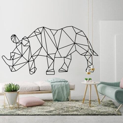 Rhino Geometric Wall Art Vinyl Sticker, Geometric Animals Art Decal Outlines Murals , Modern Art Room Decoration Z384