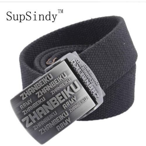 SupSindy luxury mens canvas belt LOGO metal buckle military belt Army tactical belts for Men Best quality male strap Army green