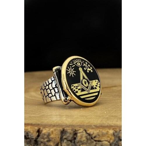 Masonic İllimünati Symbol Hand Production Design 925 Silver Ring