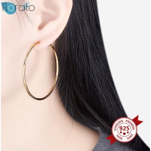 3cm 4cm 5cm Exaggerate Smooth Big Circle Hoop Earrings for Women Prevent Allergy 925 Sterling Silver Earrings for Girls Jewelry