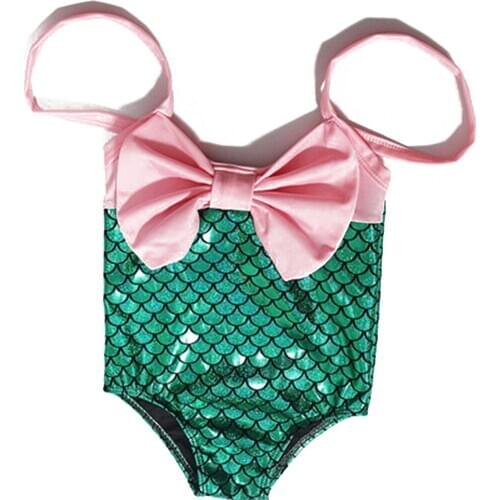 Baby Girl One Piece Swimsuit Bowknot Lacing Up Swimwear Beach Sleeveless Romper Kids Girls Scale Printed Bikini Bathing Suit