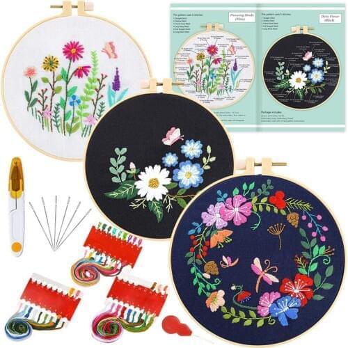 Embroidery Starter Kit with Pattern&Instructions, Cross Stitch Kit,Embroidery Clothes with Floral Pattern,Embroidery Hoops