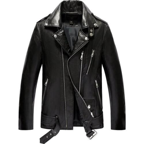 YOLANFAIRY Genuine Leather Jacket Men Real Sheepskin Leather Bomber Jackets Spring Autumn Motocycle Plus Size Coat 19-811 MF620