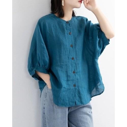 Womens Fashion Cotton Linen Shirt Long Sleeve Loose Top T-shirt Women Clothing Tops Graphic Tee