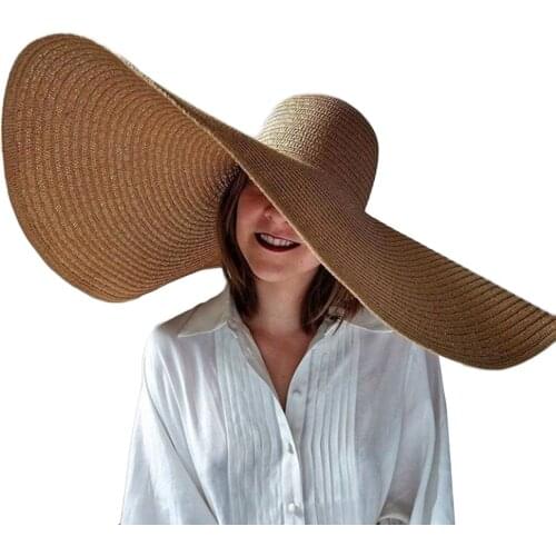 Female Beach Sun Hat Solid Color Bucket Hat Sun-Resistant Straw Cap for Spring Summer Fall