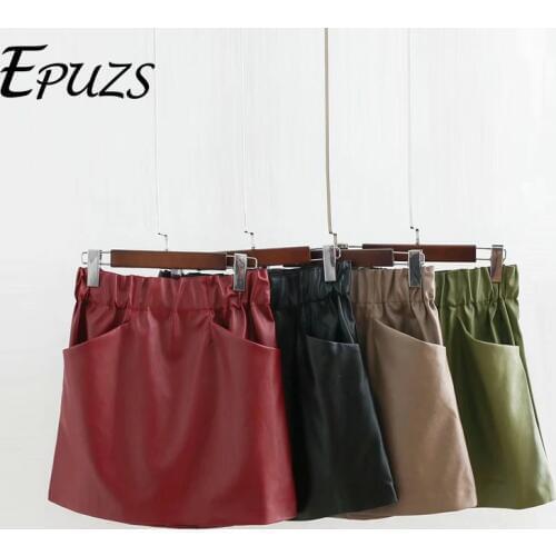 Sexy black army faux leather skirts womens high waist skirt streetwear PU Punk mini skirts korean jupe femme 2019