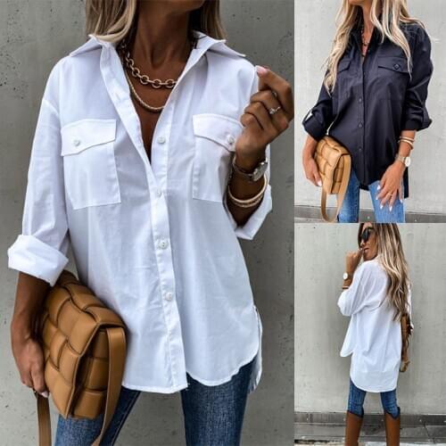 Shirts Blouses Women Fashion Casual Tops Female Turn-Down Collar White Loose Long Sleeve Blouse Ol Style Shirt Simple Top