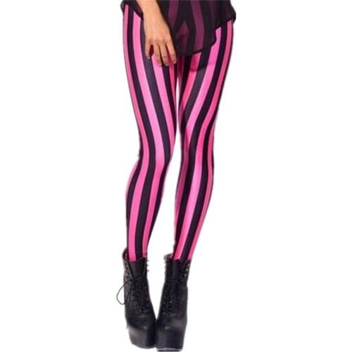 DOUBCHOW Womens Rose Stripe Digital Printing Leggings Pants Maiden Spandex Shiny Stretchy Leggings Costume Skinny Footless 3XL