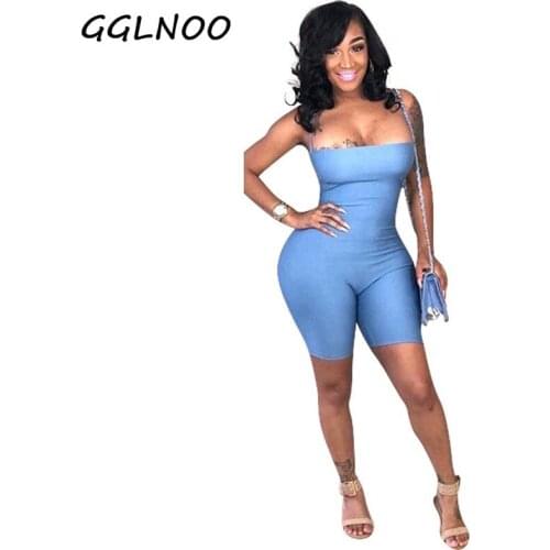 GGLNOO Womens Rompe Jumpsuit Spaghetti Straps Strapless Skinny Club Bandage Jumpsuit Shorts Lace Up Backless Bodycon Playsuits