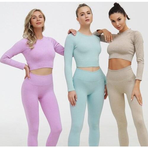 Women Yoga Set Long Sleeve Top High Waist Leggings Gym Set Seamless Yoga Tracksuit 2 piece Set Fitness Workout Clothes For Women