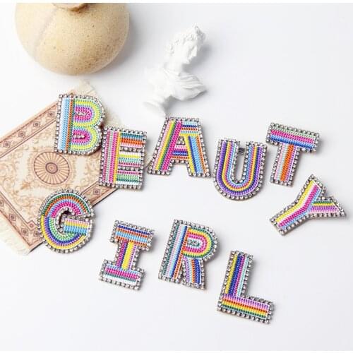 1 Letters Diamond Rhinestones Alphabet Brooch Sew On Patches Rainbow Badges For Name DIY Dress Jeans Hat Appliques Decor