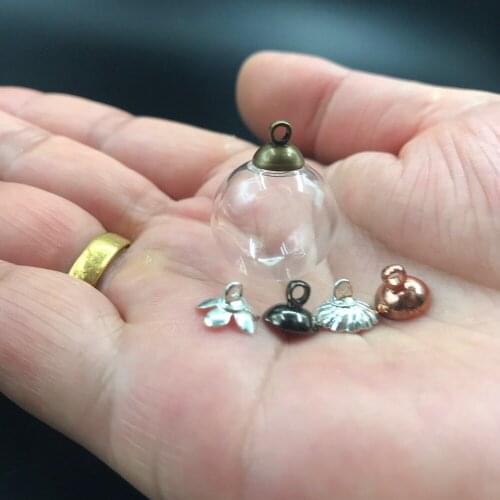 100pcs 18mm (opening) glass globe bubble dome orbs & 8mm cap DIY Craft Glass bottle vial pendant oil perfume necklace wed decor