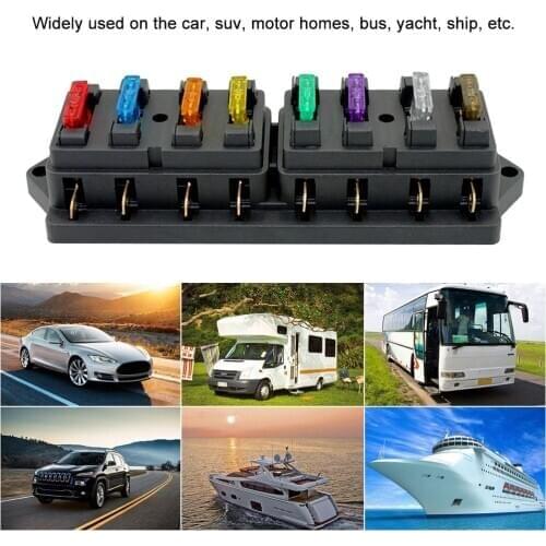 12V 4/6/8 Way Blade Fuse Box Holder Fuse Block with 8 Standard Car Fuses Set Circuit Breakers Safety for Car Truck Boat Vehicle