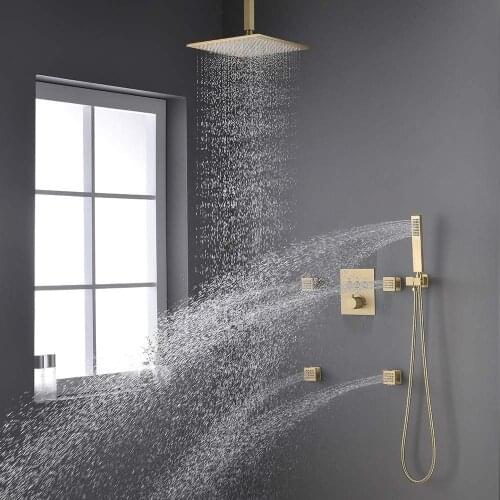 3-Way Thermostatic Brass Shower Diverter Valve Allows Flexible Choice, Allows Flexible Choice, Brushed Nickel Gold