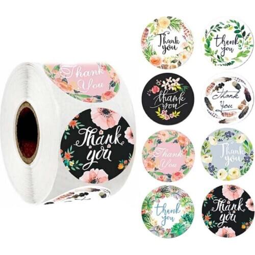 500pcs 8 Designs Flower Thank You Stickers Wedding Favors Party Handmade Scrapbooking Gift Packaging Seal Labels Stationery 090C