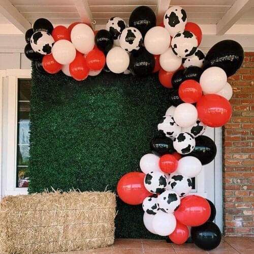 77pcs Cow Animal Balloon Garland Arch Kit Red Black Latex Helium Air Balls Baby Shower Kids Birthday Jungle Party Decor Supplies