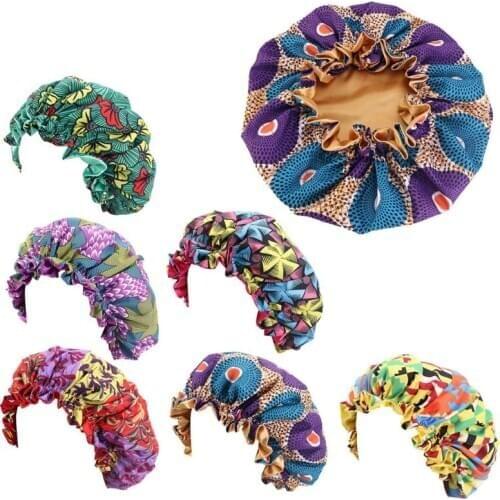 African Print Ankara Bonnet New Fashion Stain Silky Big Bonnet for Kids Children Sleep Cap Headwrap Hat Hair Wrap Access