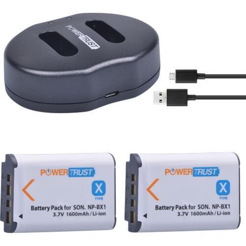 2Pcs 1600mAh NP-BX1 NP BX1 Battery +Dual USB Charger for Sony DSC-RX100 DSC-WX500 HX300 WX300 HDR AS100v AS200V AS15 AS30V AS300