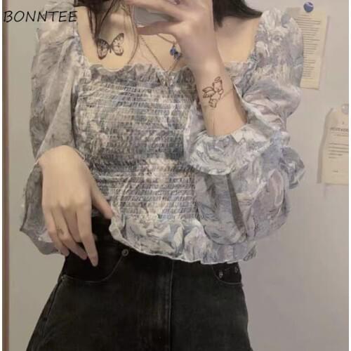 Blouses Women Preppy Floral Elegant Sweet Lady Karajuku Leisure Design Fashion Blusas Chiffon Ulzzang Popular Retro Comfortable