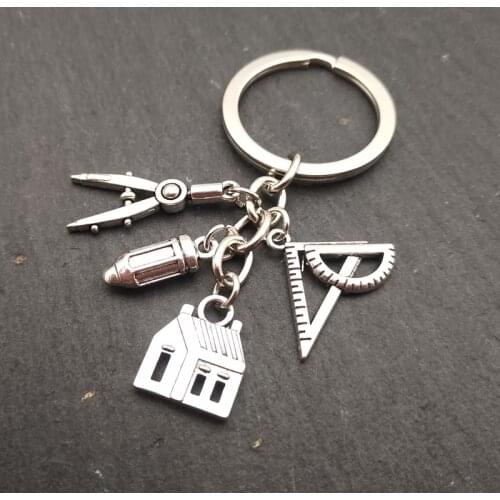 New House key ring Compass Ruler Keychain Real Estate Architect Keychain Engineer Engineering Student Drawing gifts