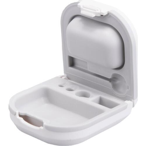 Hearing Aid Storage Case Box Holder with Cleaning Brush and Battery Storage Slot for ITE, BTE Hearing Aids