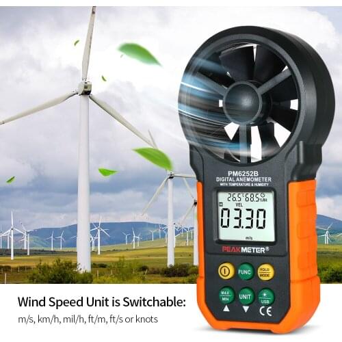 PEAKMETER Digital Anemometer Professional Wind Speed Meter LCD Digital Anemometer Air Volume/Temperature/Humidity Detector