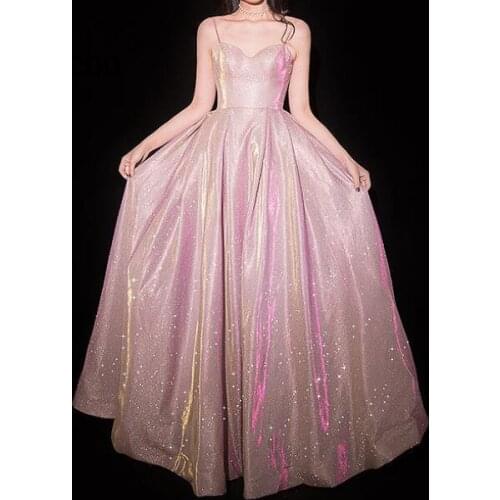 Sequins Spaghetti Strap Dress Long Prom Party Dresses Gown Formal Dress Women Elegant Robe