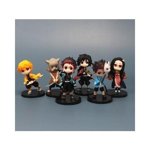 Demon Slayer Action Figures Nezuko Zenitsu Tanjirou Giyuu Inosuke Kyoujurou Q Ver Kimetsu no Yaiba Anime Figurine PVC Toy Set