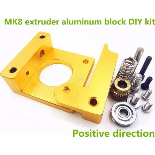 1 set MK8 extruder aluminum block DIY kit Makerbot dedicated single nozzle extrusion head aluminum block Positive direction