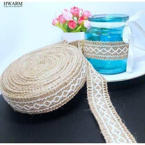 HWARM 10yard 3.5cm linen with beige line lace ribbon DIY Home decoration christmas wedding party birthday festival accessories