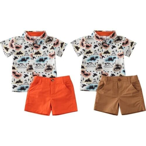 1-5T Toddler Kid Gentleman Outfit Baby Boys Clothes Set Children Formal Suit Dinosaur Shirt Top+Shorts Boys Summer Clothing 2pcs