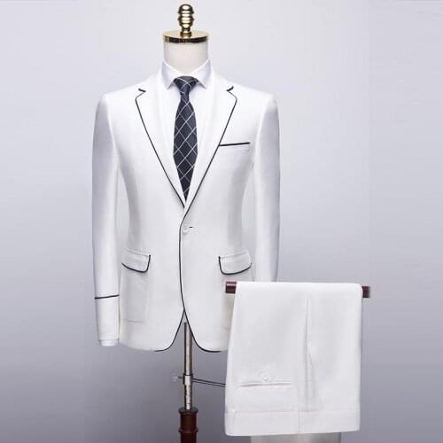 Mens 2 Piece Suit Luxury Slim Fit Solid Tuxedos For Wedding Prom Groomsmen Dinner Business Party Blazer Pants