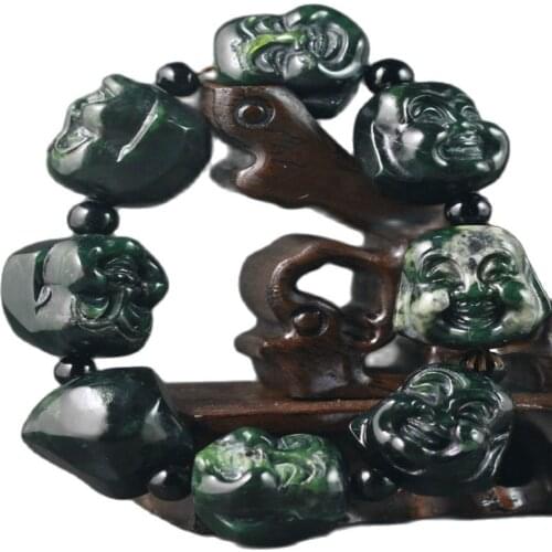 Beautiful China jade Chinese natural dark green jade buddha chain bracelet jade