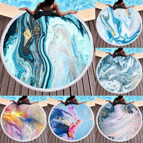 Marbling Pattern Printed Round Beach Circle Beach Towel Blanket Table Cloth Yoga Mat Hand Towel Bath Towels