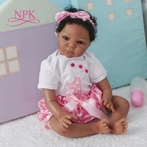 NPK 55CM Reborn doll African American girl soft body 100% handmade detailed painting collectibles art doll