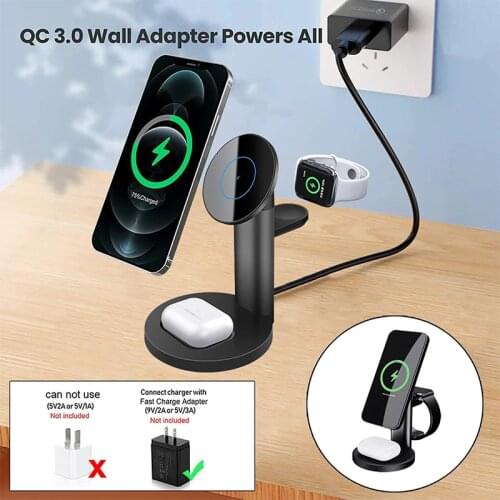 3 In 1 Magnetic Wireless Charger Fast Charging Station Dock Compatible with IPhone 12/12 Pro AirPod 2 Magsafe Case Iwatch Series