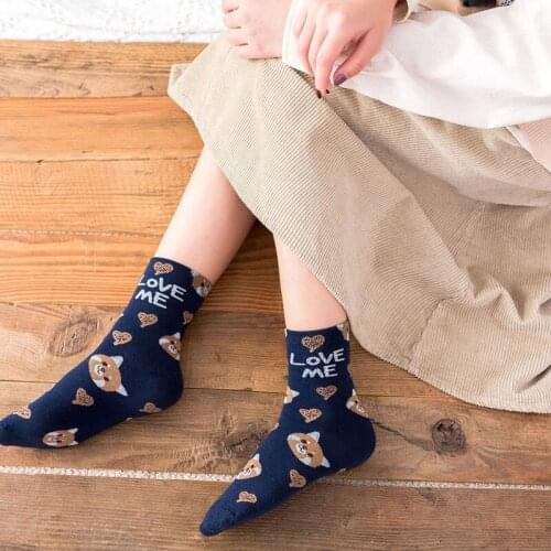 Cute Cartoon Bear Print Girls Socks New Fashion Kawaii Animal Colorful Mid-calf Length Women Socks Cotton Alphabet Love Soxes