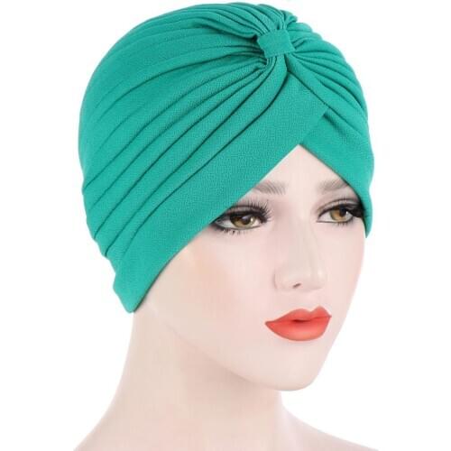 Muslim Women Knot Twist Hijab Turban Caps Stretch Crinkle Headscarf Bonnet Beanie Hat Islamic Ready To Wear Headwrap India Cap
