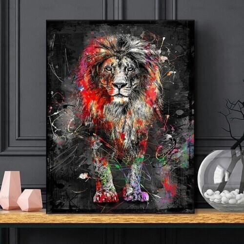 MUTU Frameless Colorful Lion Animal Abstract Painting Modern Wall Art Picture For Home Artwork Poster Canvas Painting Home Decor
