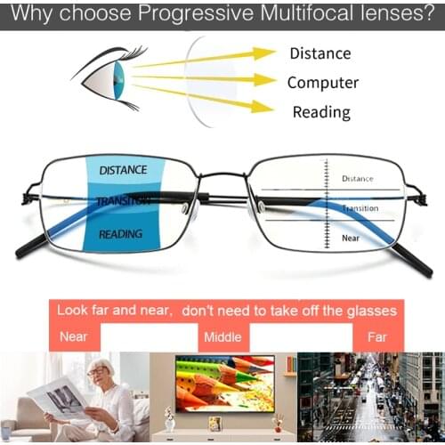 Titanium Alloy No Screws Progressive Multi-focus Mens Anti-blue Reading Glasses Ultra Thin Frame Korean Prescription Glasse 2.5